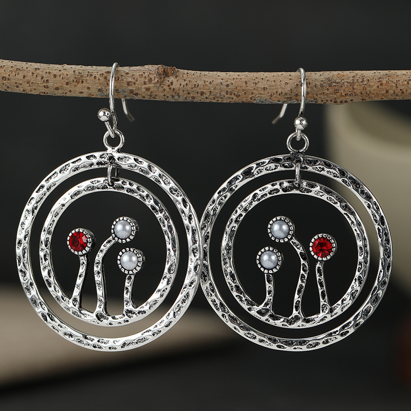 Women's Vintage Silvery Hollow Double-Layer Circular Earrings